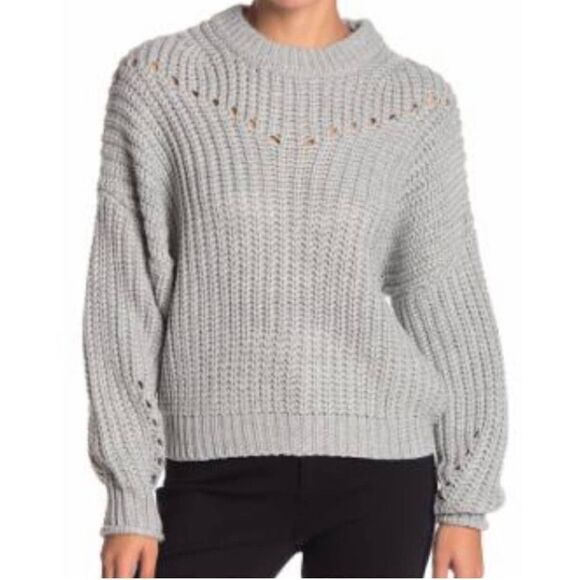Anthropologie Elodie Grey Open Stitch Knit Sweater Women’s Medium - Picture 1 of 5